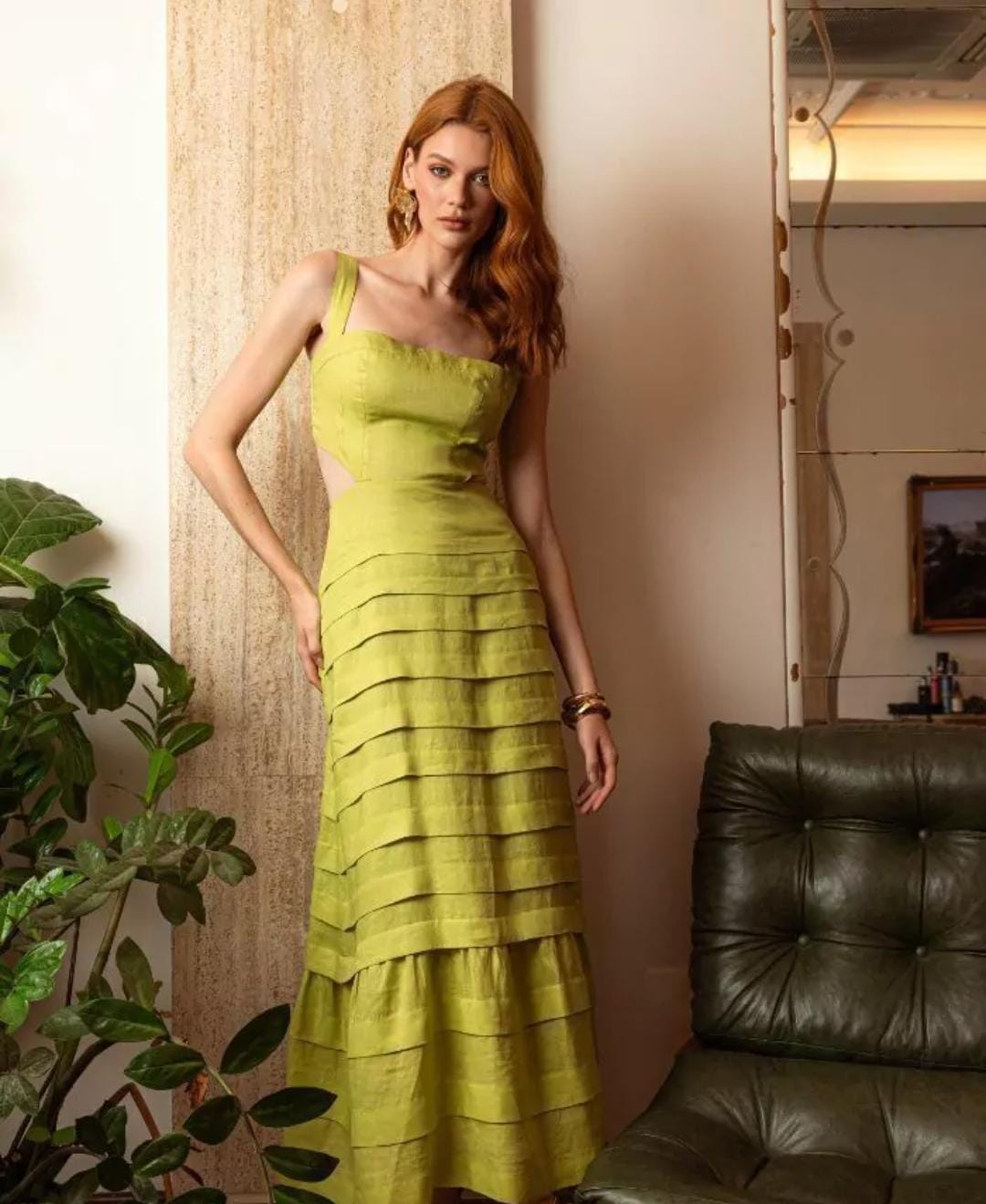Vestido linho com Pregas