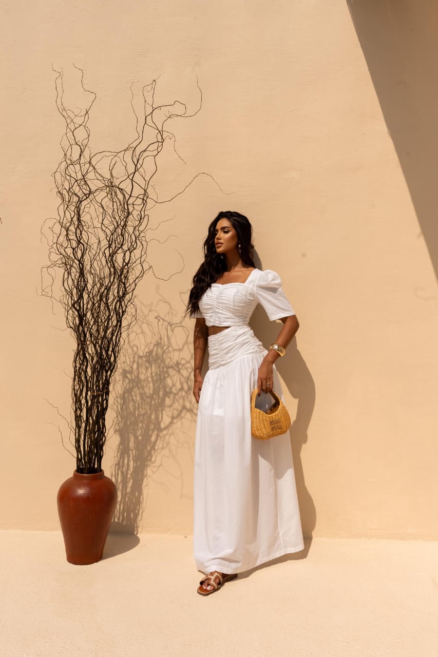Vestido Longo Saia Gode Drapeado Recorte Cintura Voil Summer