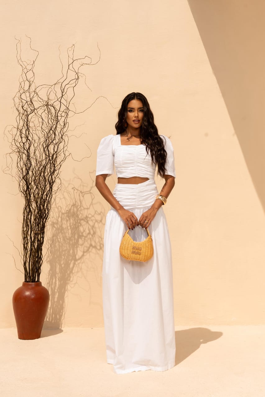 Vestido Longo Saia Gode Drapeado Recorte Cintura Voil Summer