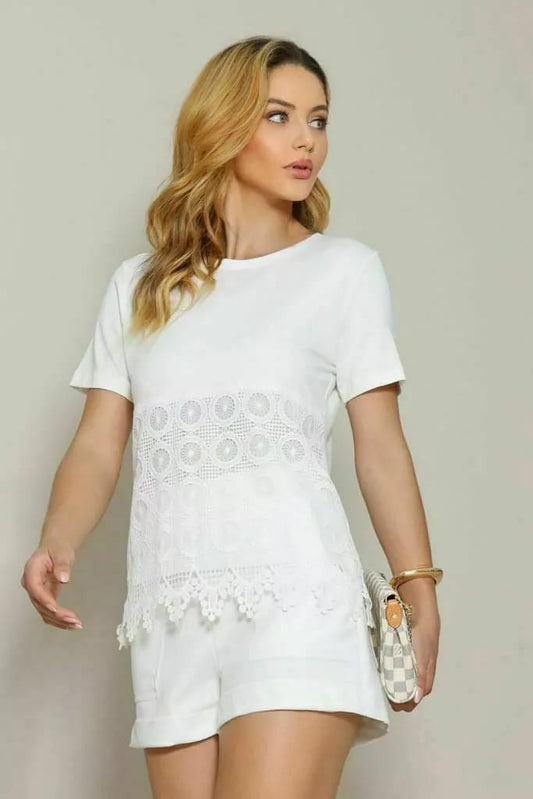 Tshirt com barrado Guipure