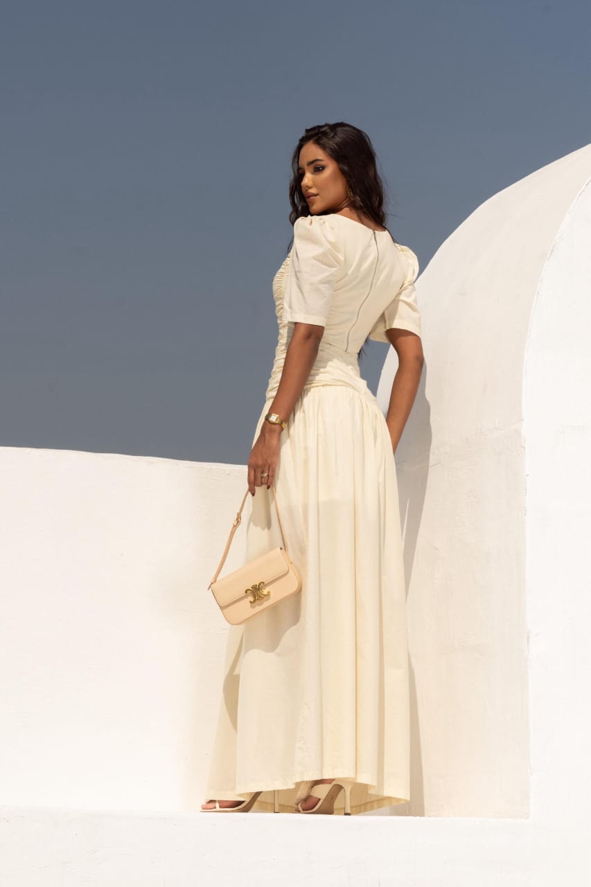 Vestido Longo Saia Gode Drapeado Recorte Cintura Voil Summer