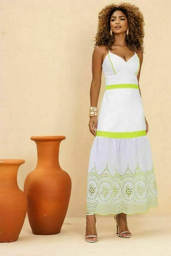 Vestido Longo Laise Barrado Lima